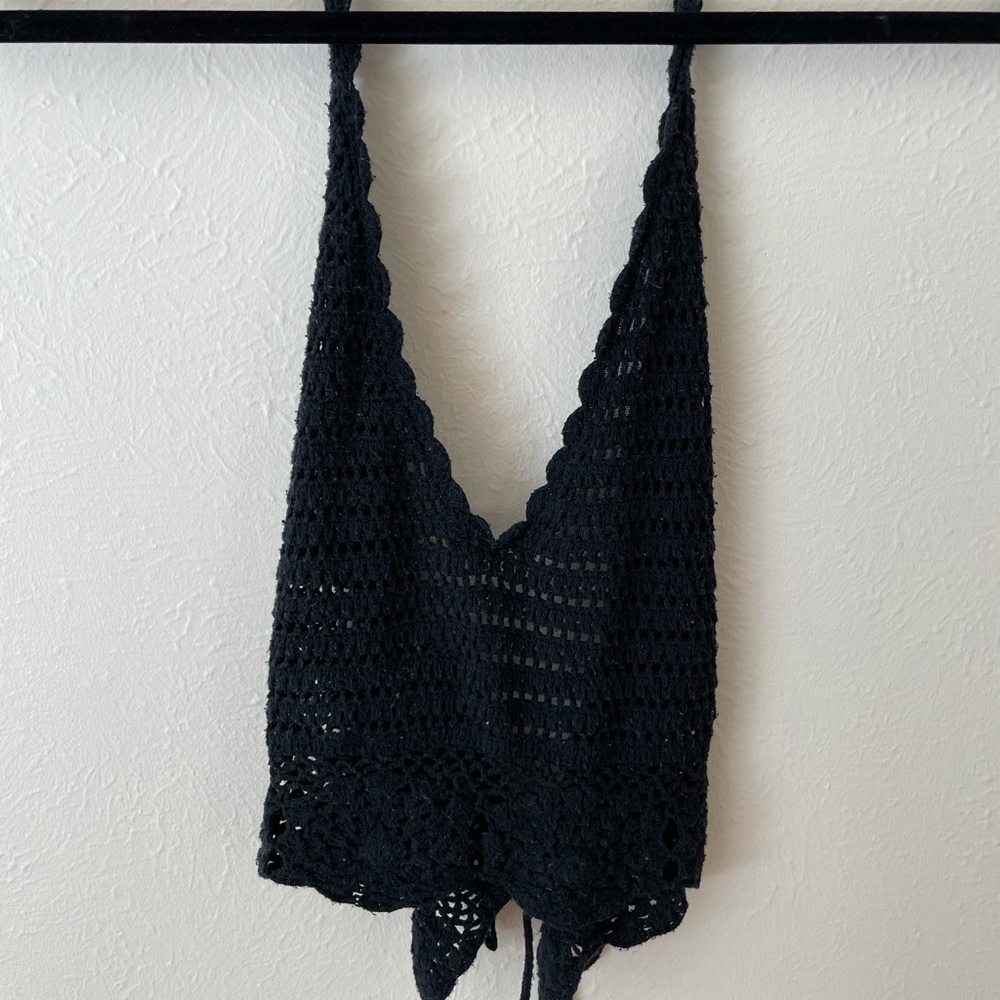 Crocheted black halter top